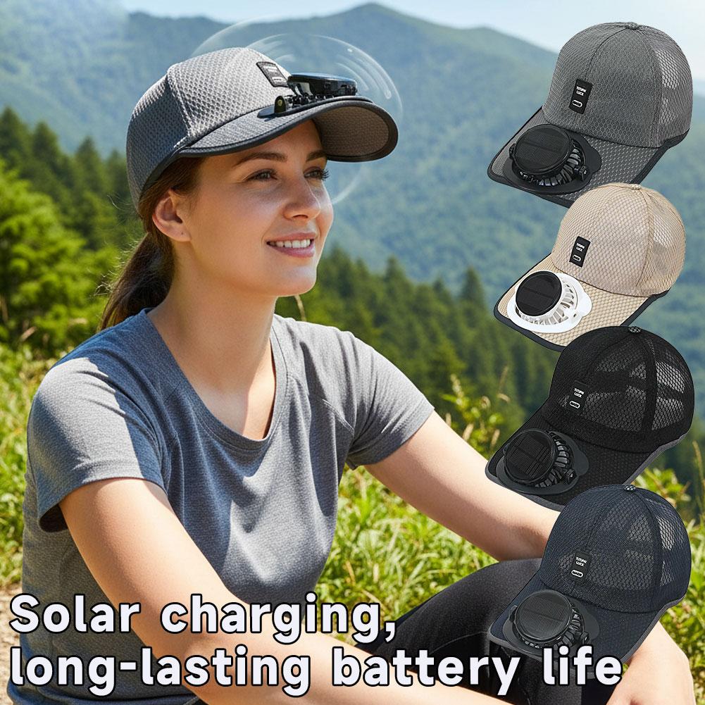 Renewable Energy Fan - Zonneventilatorhoed USB oplaadbare zonnebrandcrèmepet Koeling Ingebouwde