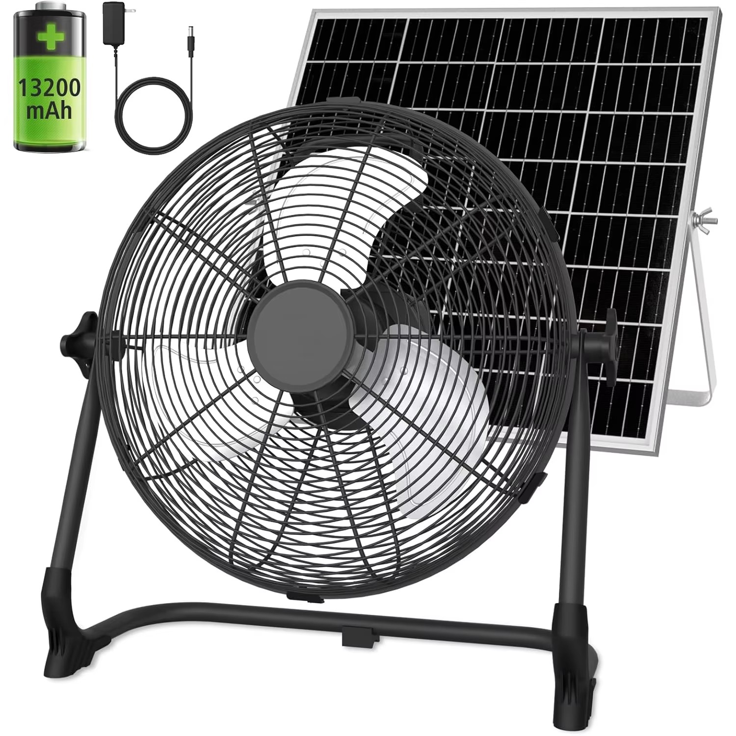 Renewable Energy Fan - 12 inch draagbare zonne-aangedreven vloerfan, oplaadbaar,